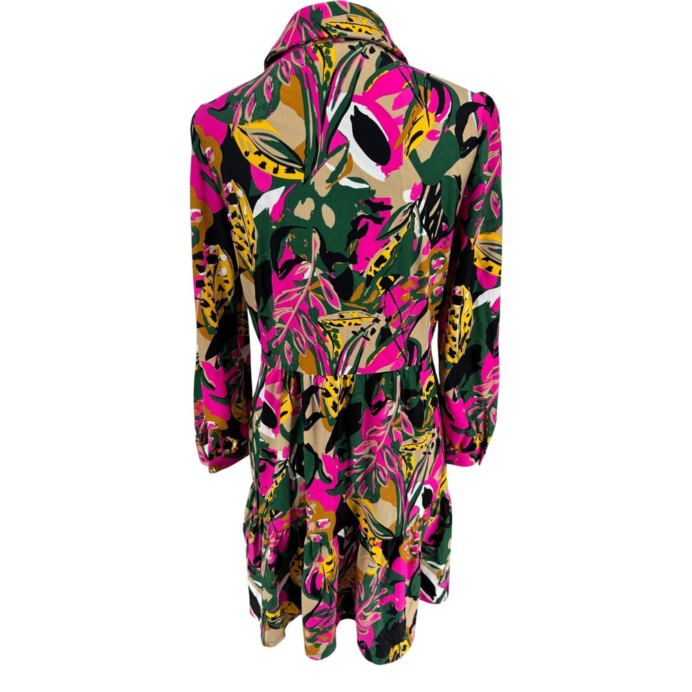 Jude Connally Pink Green Tropical Floral Tiered Shirt Dress Medium - Picture 6 of 7